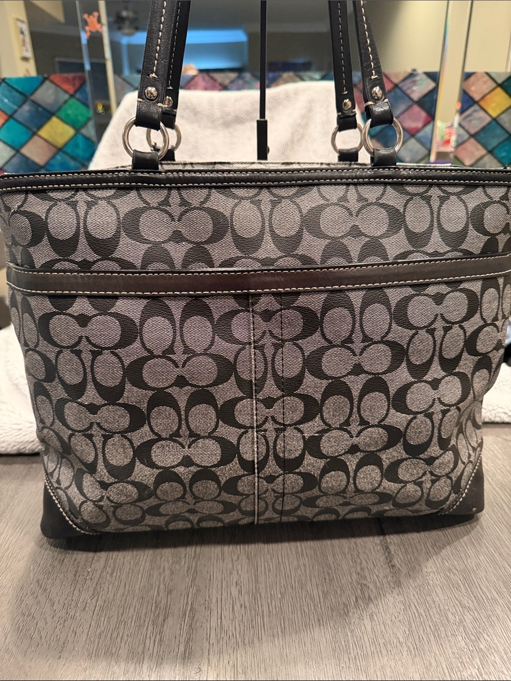 Coach Black Signature Stripe Workout/Diaper bag with blue interior! - Picture 4 of 15